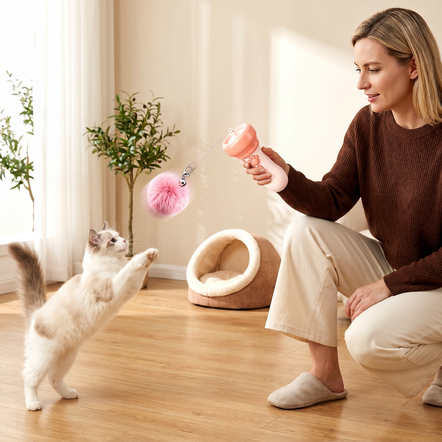 Interaktiver Pompon-Werfer „Tod“ für Katzen