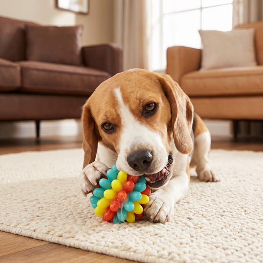 Bunter Hundekau-Ball mit Noppen
