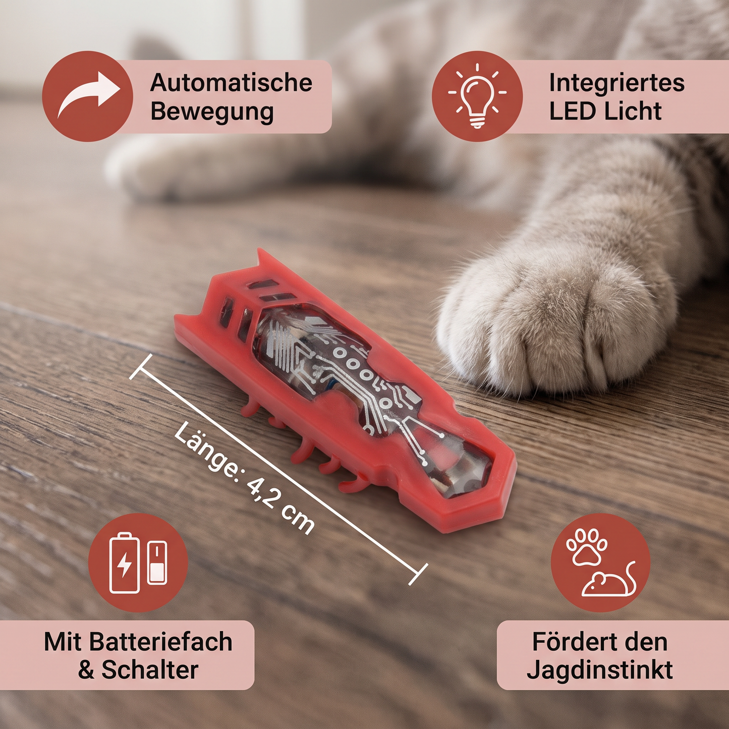 Interaktives Elektrisches Käfer Katzenspielzeug mit LED Licht und Automatischer Bewegung