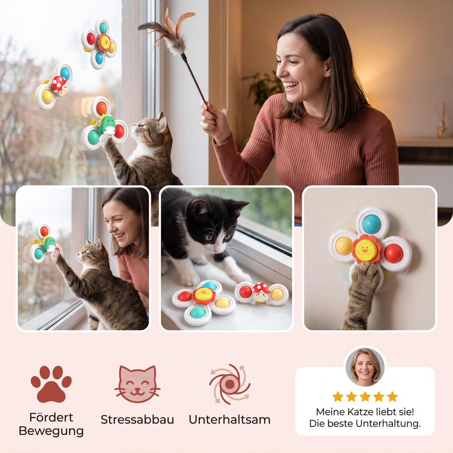 Interaktive, sich drehende Katzenspielzeuge – 3er-Set