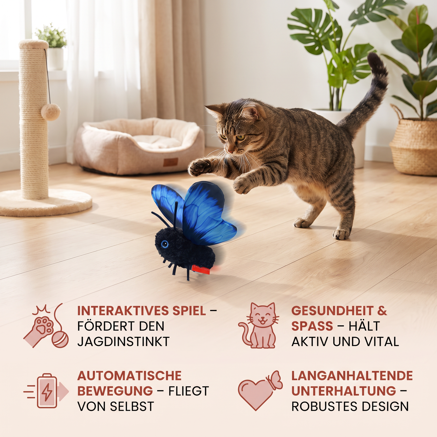 Interaktives flatterndes Schmetterlings-Katzenspielzeug – Automatischer fliegender Teaser