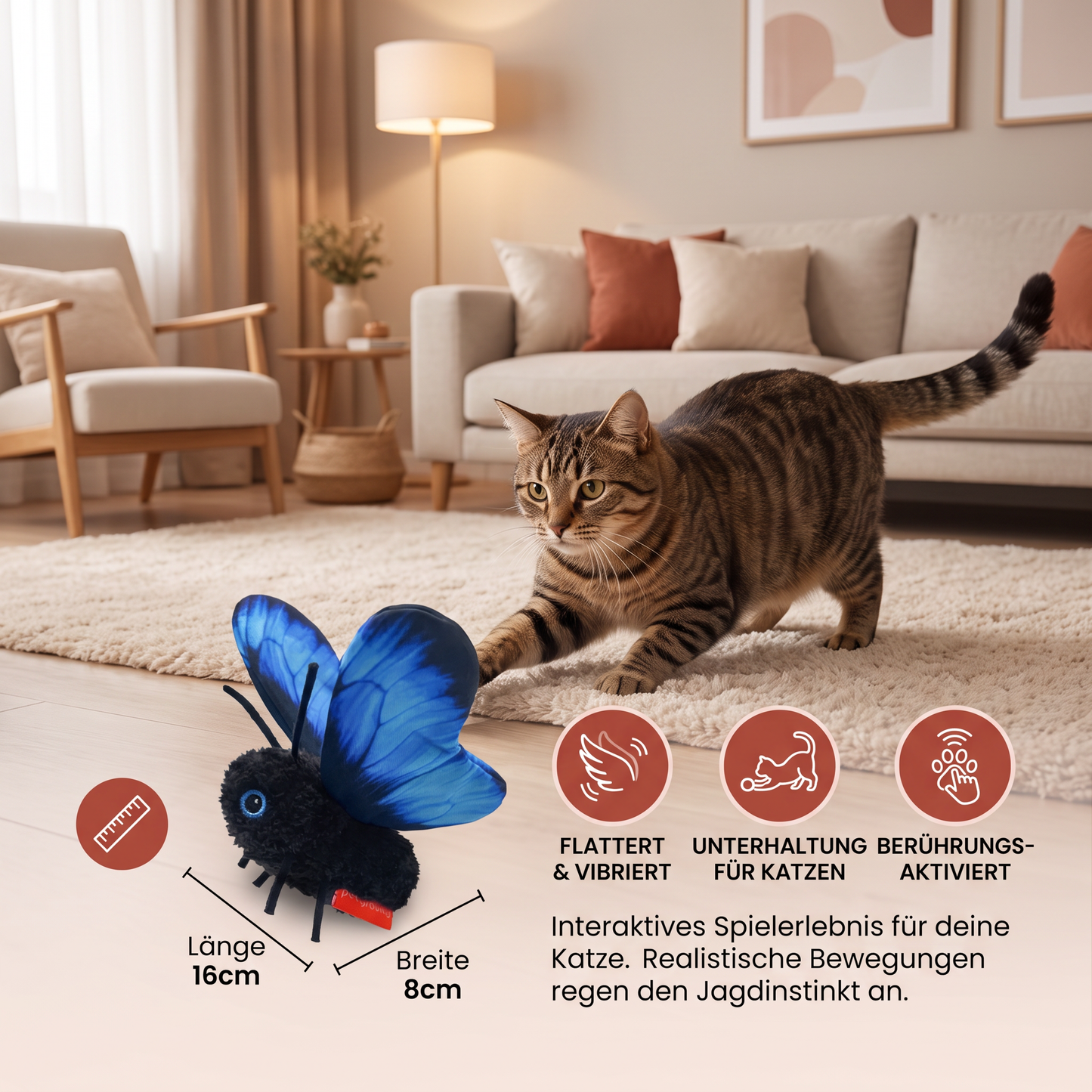 Interaktives flatterndes Schmetterlings-Katzenspielzeug – Automatischer fliegender Teaser