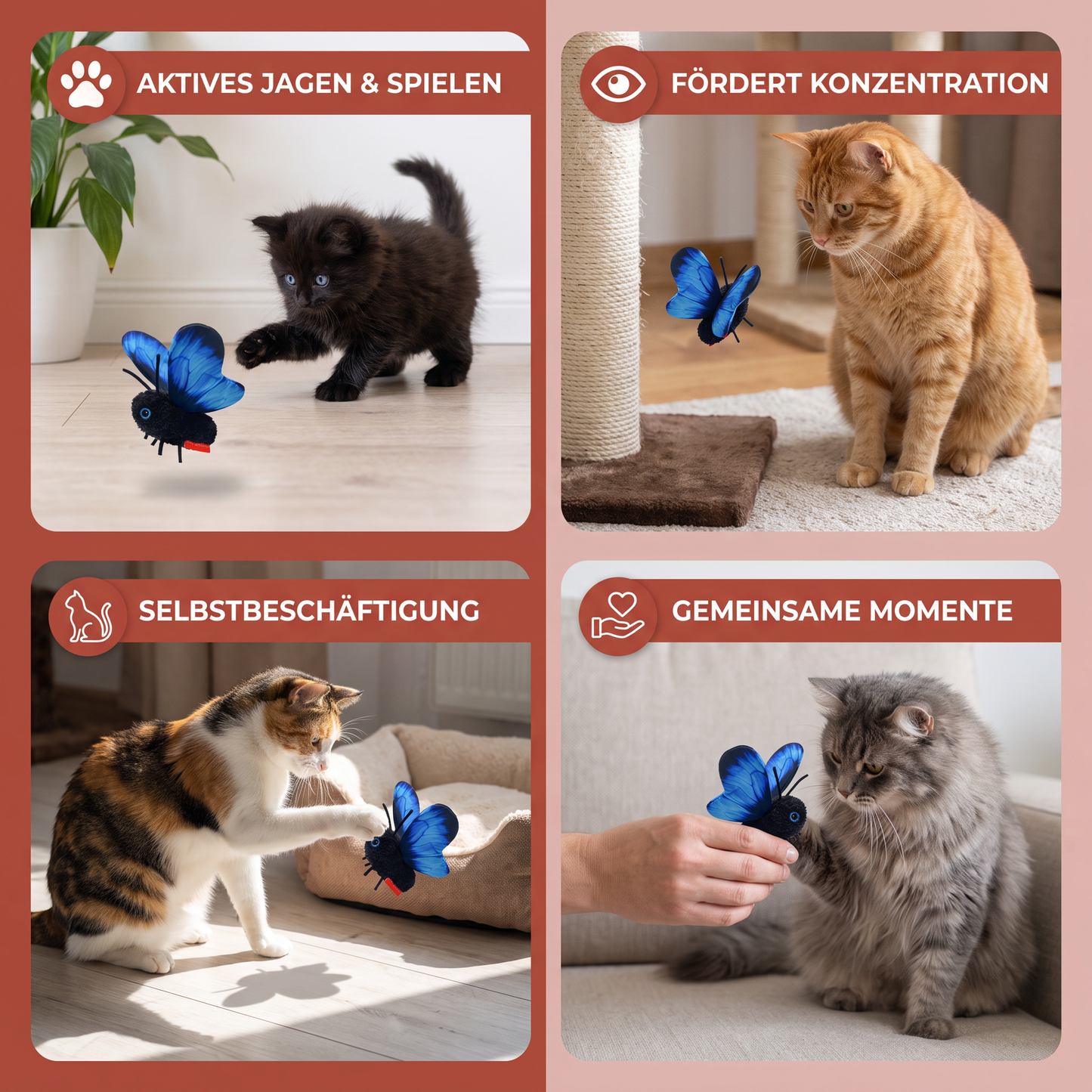 Interaktives flatterndes Schmetterlings-Katzenspielzeug – Automatischer fliegender Teaser