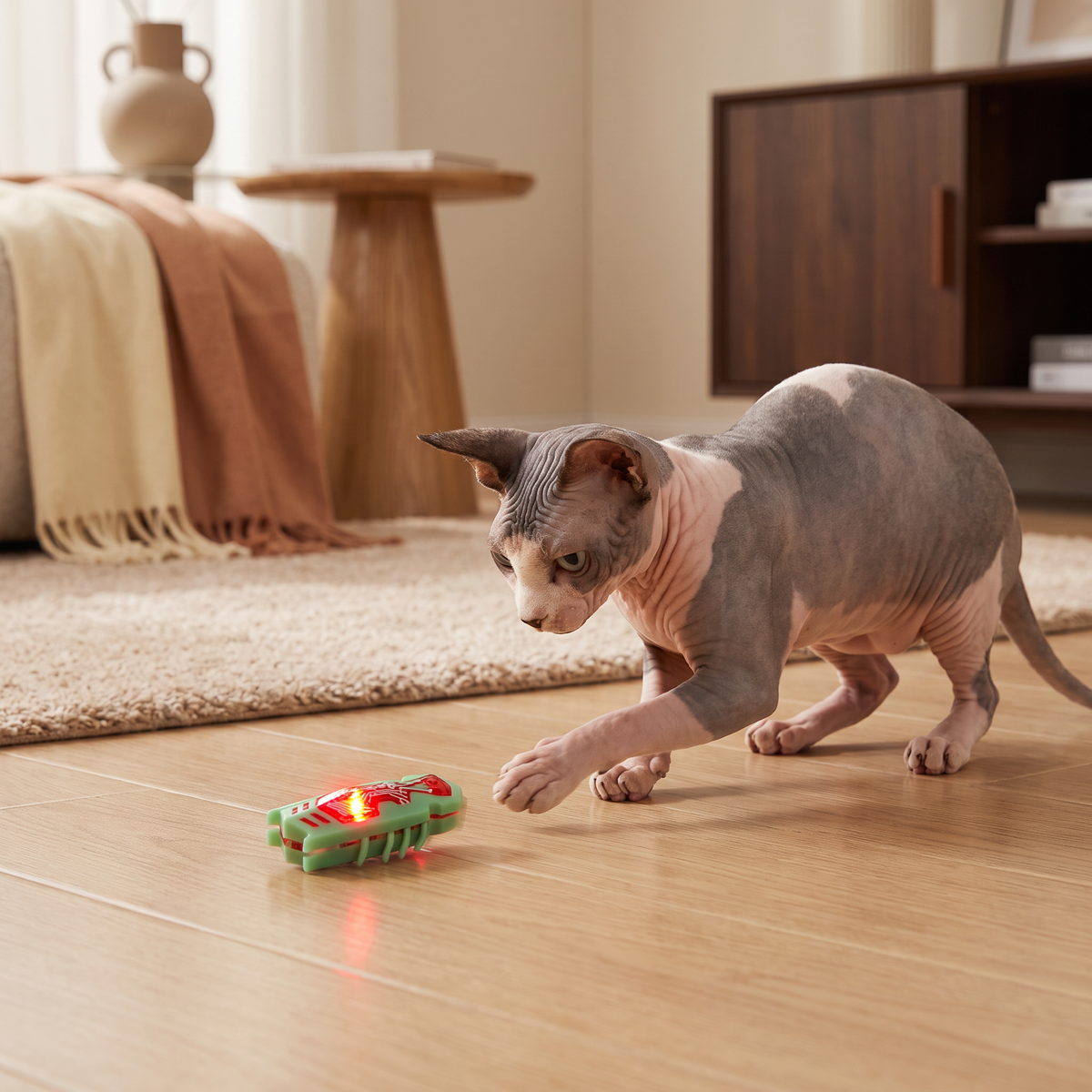 Interaktives Elektrisches Käfer Katzenspielzeug mit LED Licht und Automatischer Bewegung