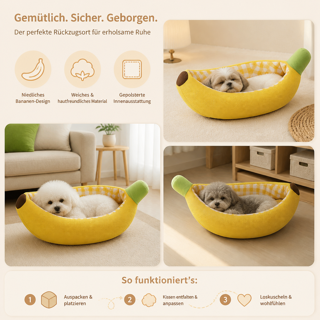 Bananenförmiges gemütliches Haustierbett für Hunde