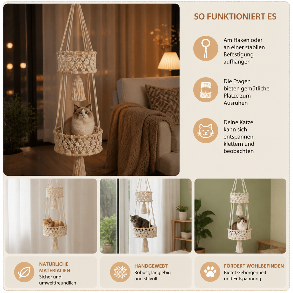 Handgewebtes hängendes Katzenbett