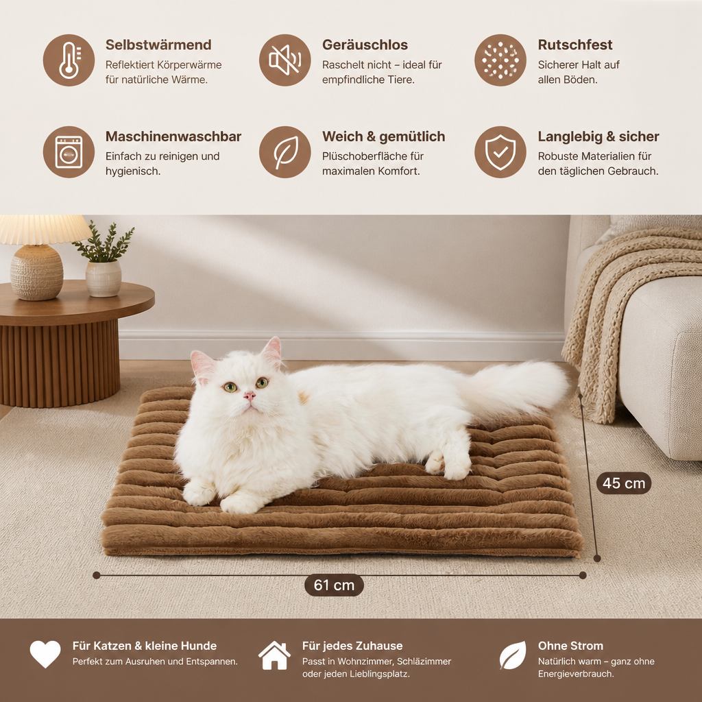 Selbstwärmende Haustiermatte für Katzen & Hunde – Leise, rutschfest & ohne Strom
