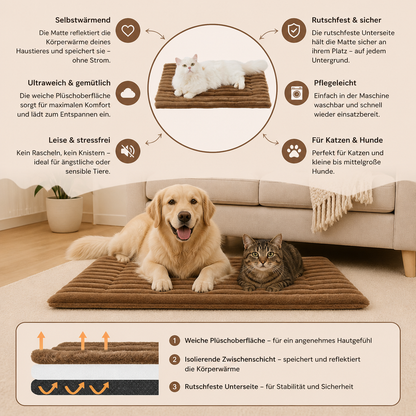 Selbstwärmende Haustiermatte für Katzen & Hunde – Leise, rutschfest & ohne Strom
