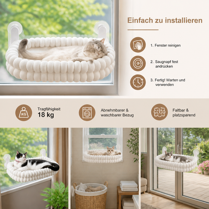 Flauschige kabellose faltbare Katzen-Fensterhängematte mit starken Saugnäpfen & waschbarem Bezug