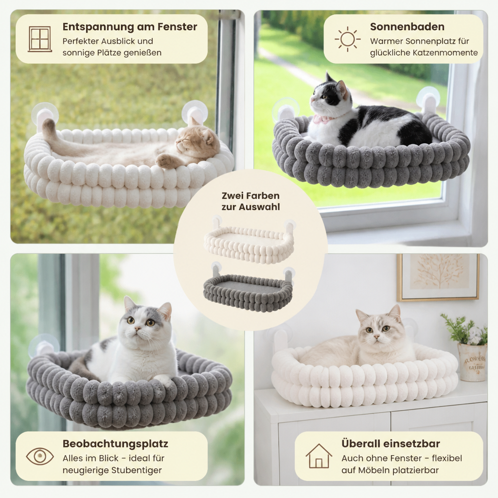 Flauschige kabellose faltbare Katzen-Fensterhängematte mit starken Saugnäpfen & waschbarem Bezug