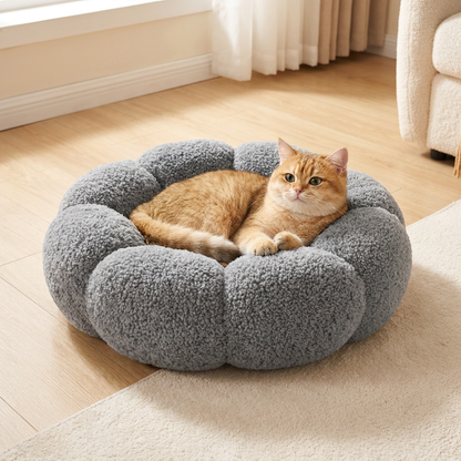 Luxuriöses flauschiges Donut-Katzenbett mit Blumenmuster – Weiches & waschbares Rundkissen