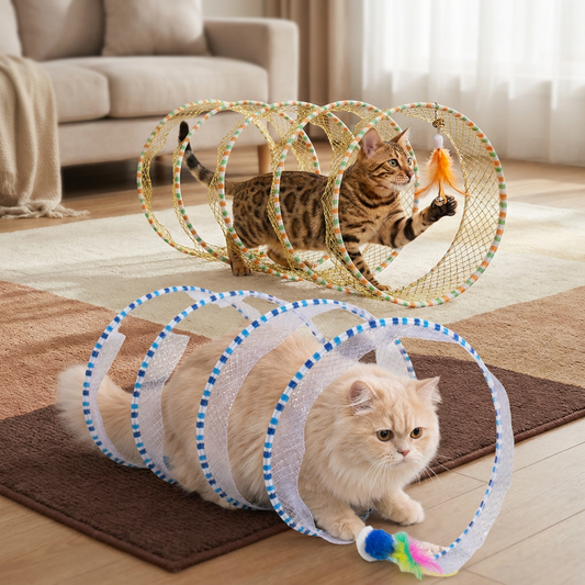 Faltbarer spiralförmiger Katzen-Spieltunnel mit Feder-Glöckchen
