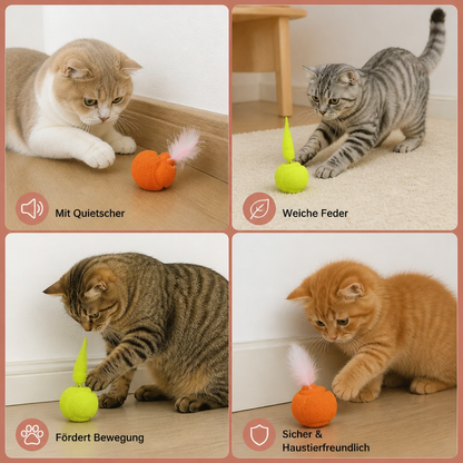 2er-Pack interaktive Katzenbälle – Plüschfeder-Schwanz und Quietschgeräusch