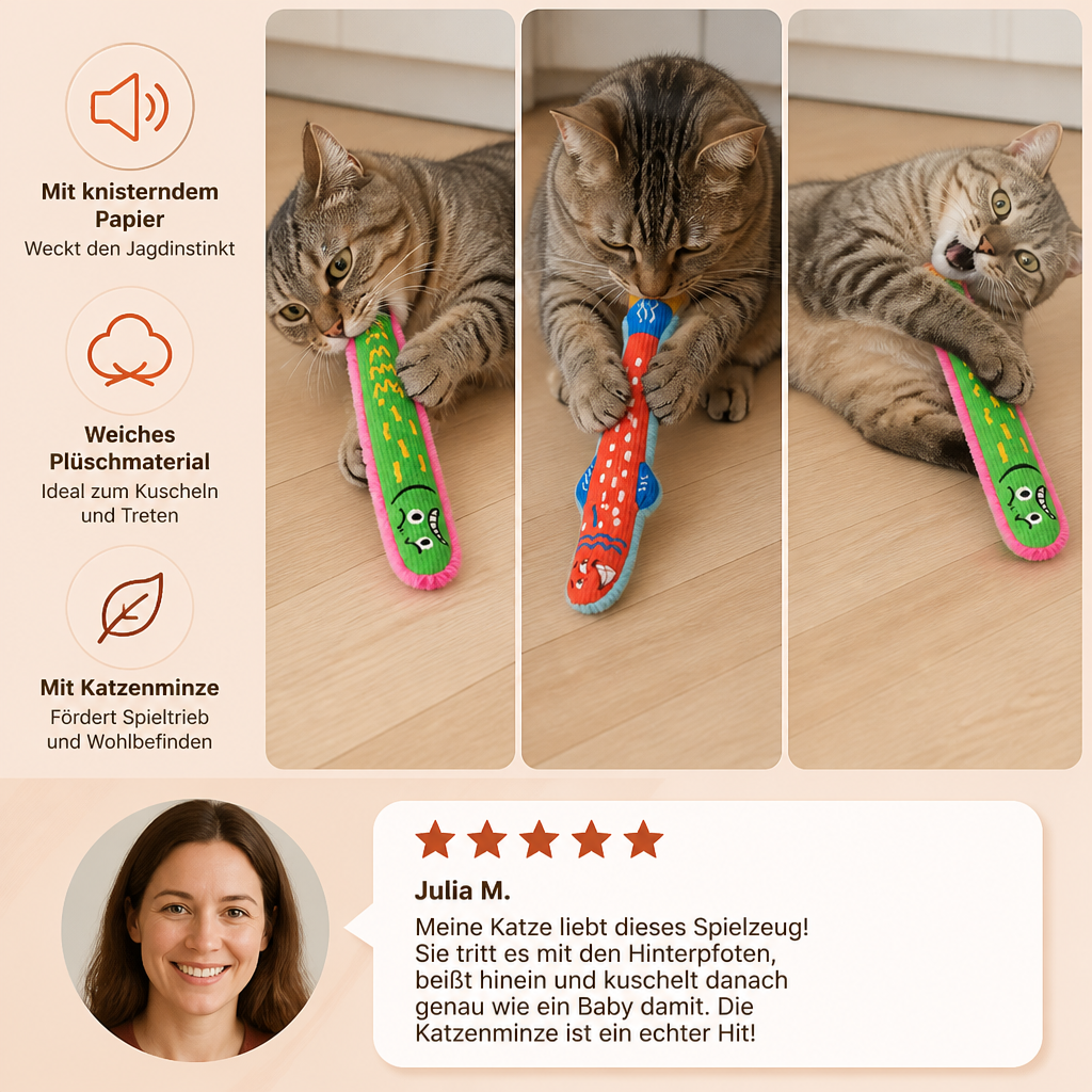 Katzenminze-Knistern-Kicker-Spielzeug – Plüsch-Katzenspielzeug zum Treten und Kuscheln