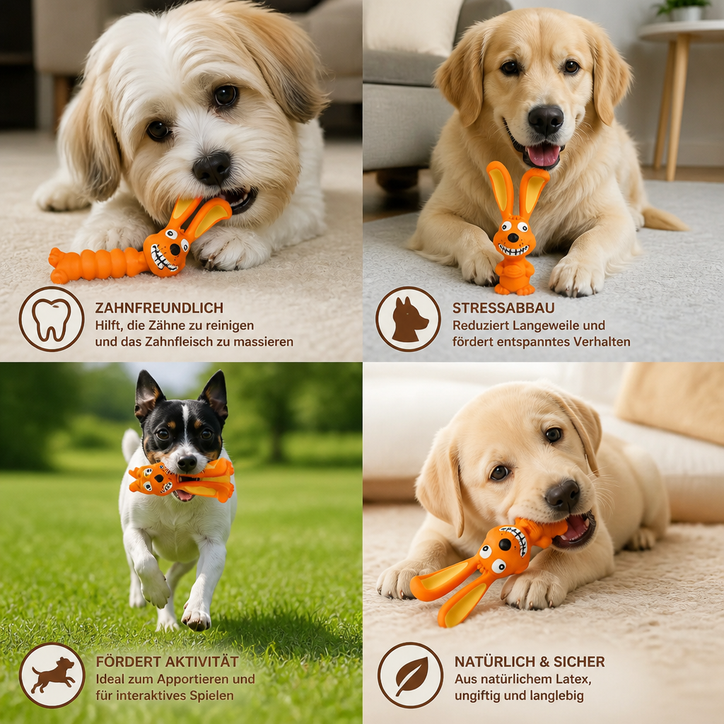 Robustes Hundekauspielzeug aus Naturlatex zur Zahnreinigung