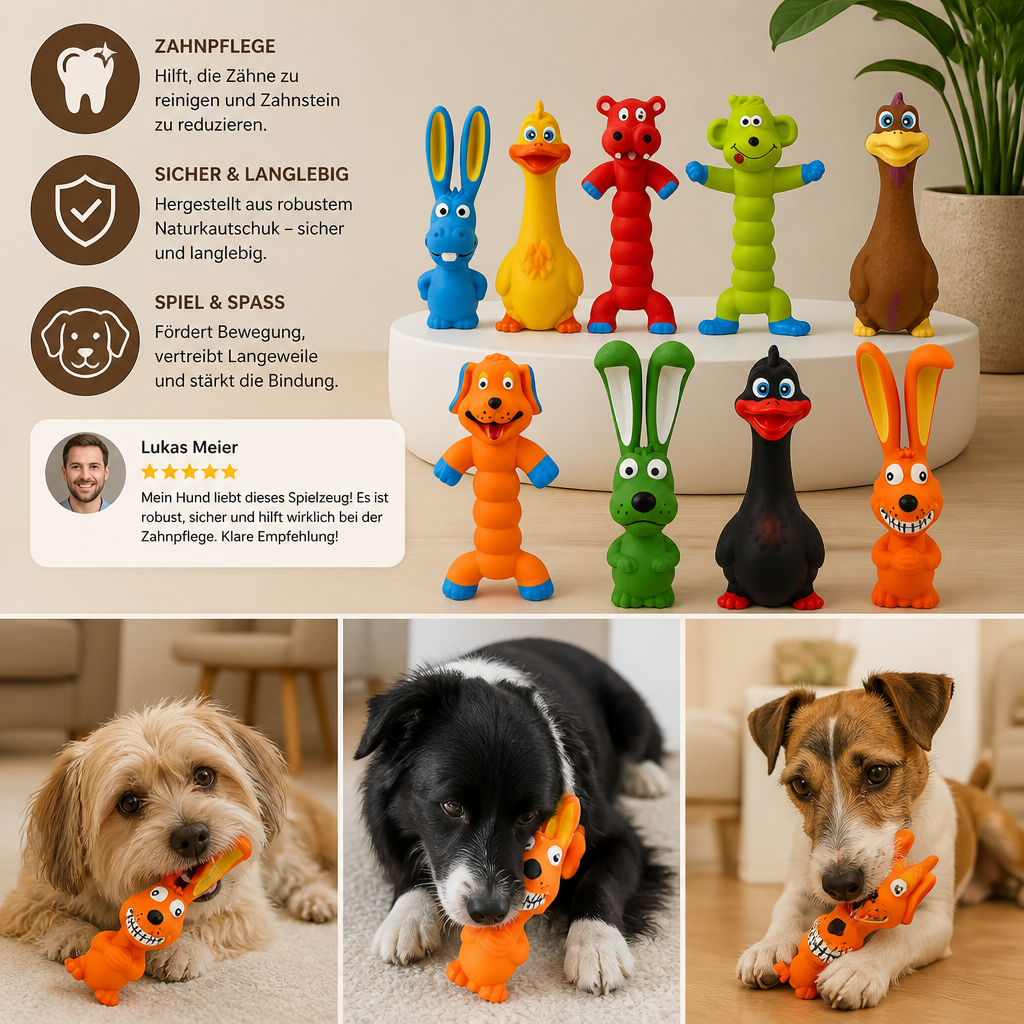 Robustes Hundekauspielzeug aus Naturlatex zur Zahnreinigung