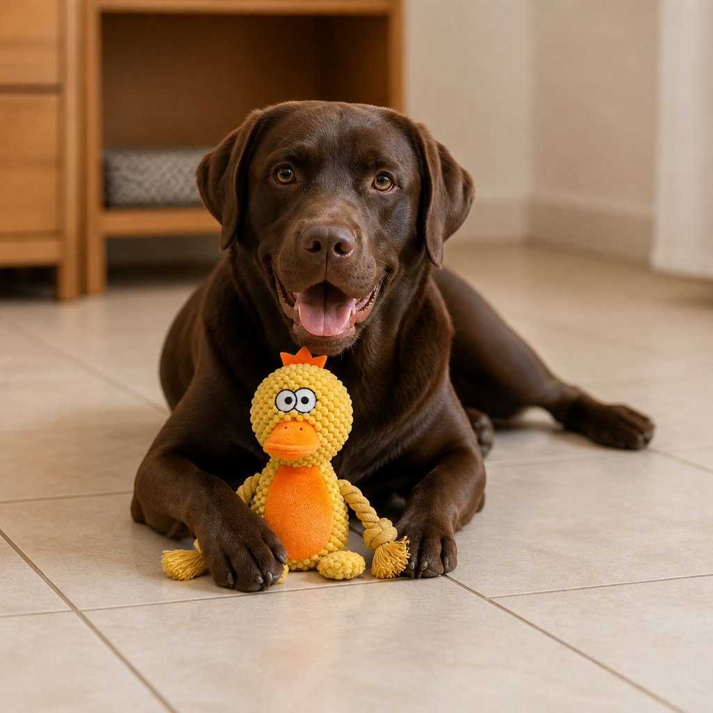 Plüsch-Hundespielzeug mit Baumwollseil - Quietscher & Zahnpflege