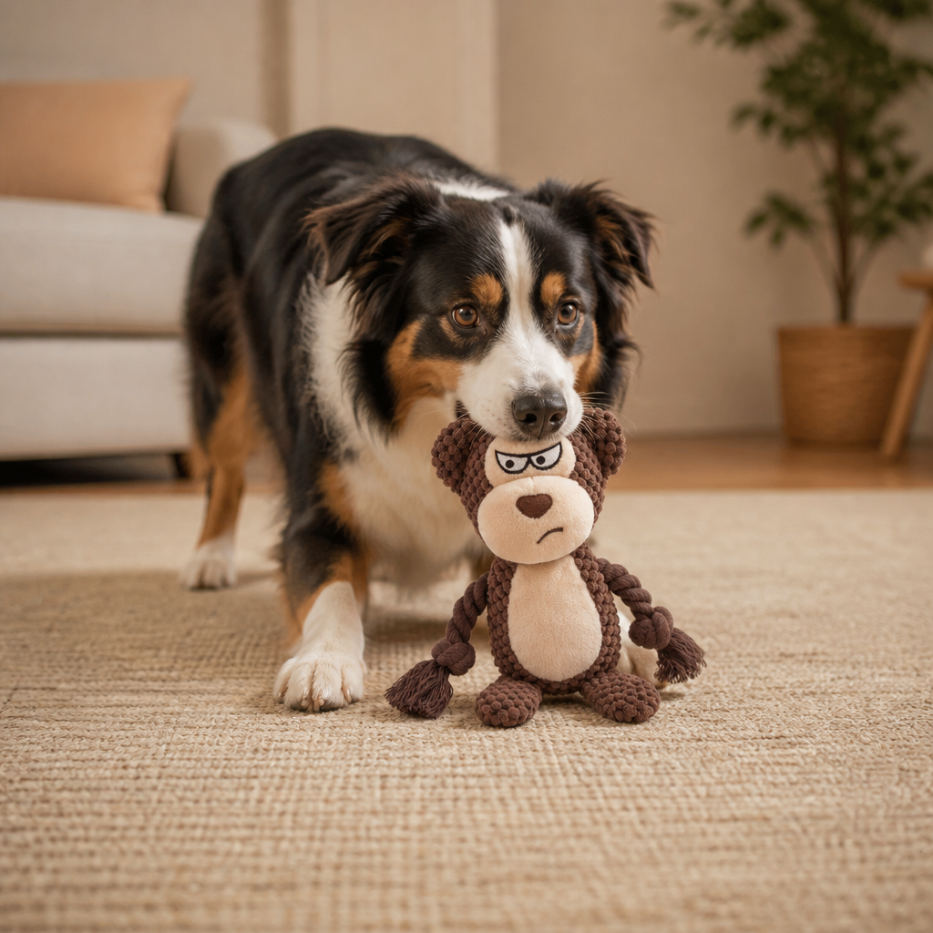Plüsch-Hundespielzeug mit Baumwollseil - Quietscher & Zahnpflege