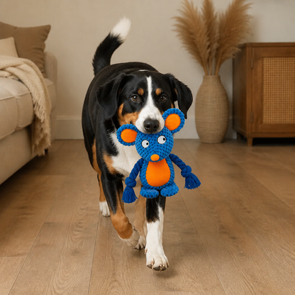 Plüsch-Hundespielzeug mit Baumwollseil - Quietscher & Zahnpflege