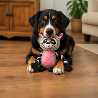 Plüsch-Hundespielzeug mit Baumwollseil - Quietscher & Zahnpflege