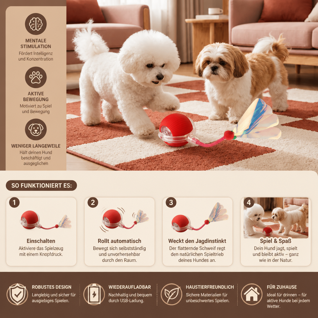 Verbesserter „Smart Rolling Dog Ball“ – strapazierfähiges interaktives Spielzeug mit Netzschwanz
