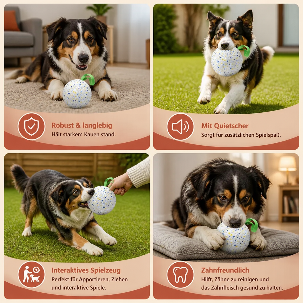 Unzerstörbarer Quietschball für Hunde – bissfestes, interaktives Zieh- und Apportierspielzeug