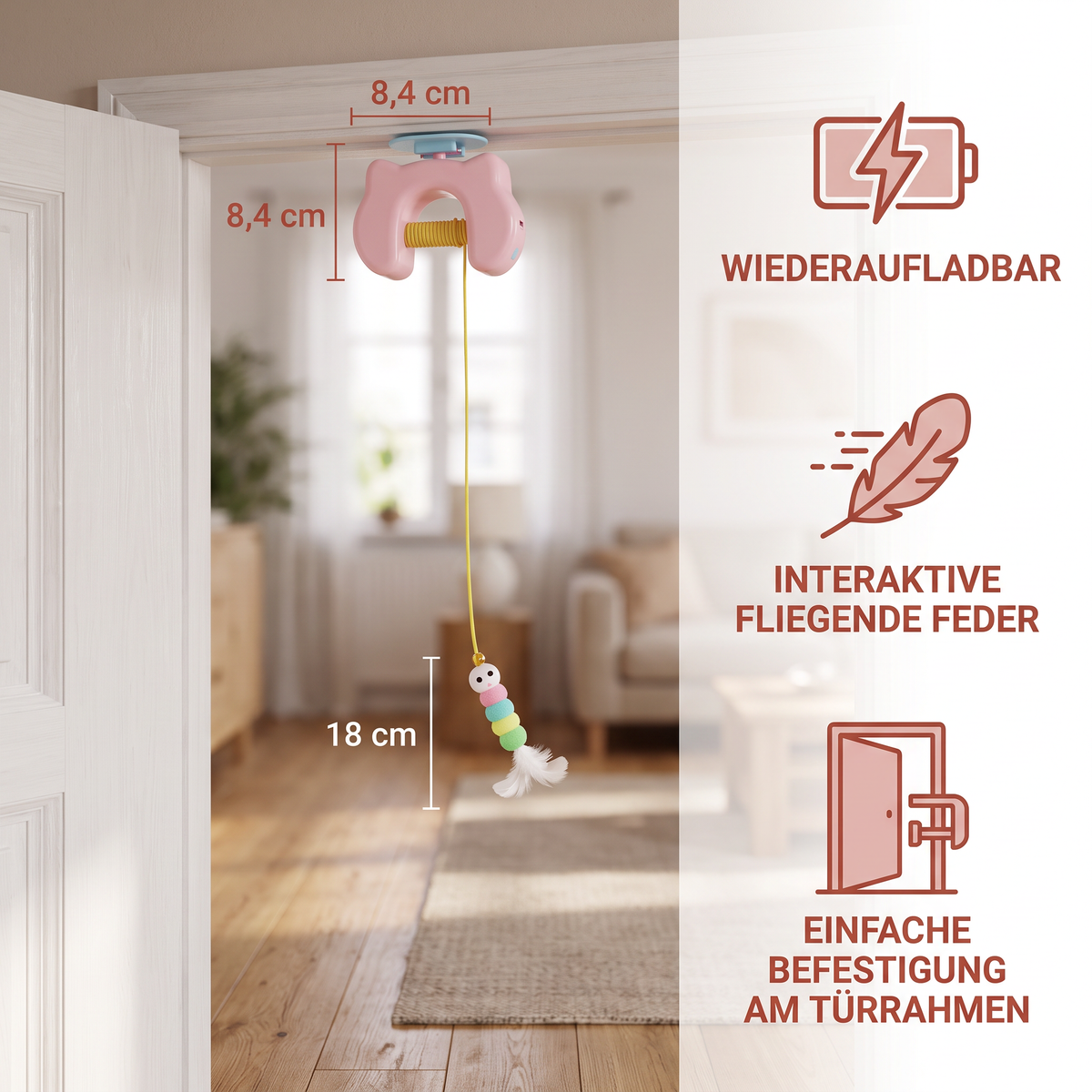 Wiederaufladbares hängendes Tür-Katzenspielzeug mit interaktiver fliegender Feder