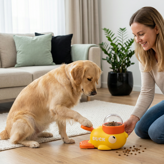 Interaktiver Futterspender für Hunde und Katzen – Slow Feeder Puzzle im Enten-Design