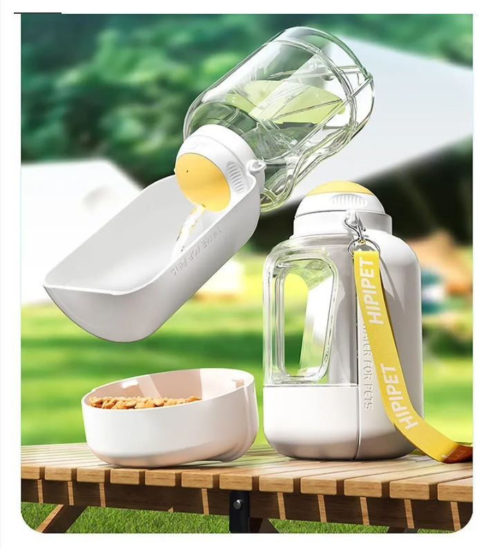 2-in-1 Trinkflasche für Hunde – Wasserflasche mit Futternapf für Unterwegs