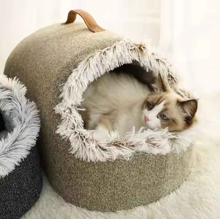 Katzenhaus-Bett Mit flauschigem Rand für Ultimativen Komfort
