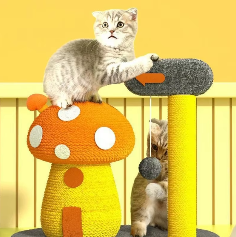 Katzenspielzeug Kratzbaum in Vogel- oder Pilz-Design – Interaktive Spielstation für Katzen