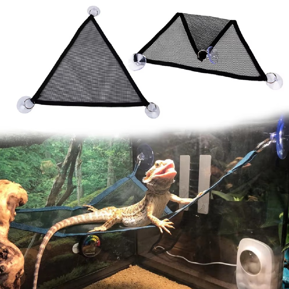 Hängematte für Reptilien – Netz-Hängematte mit Saugnäpfen für Terrarien