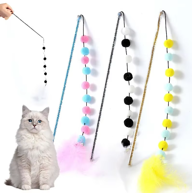 Interaktive Katzenangel Mit Bommeln  Federn – Spielspaß Für Neugierige Katzen