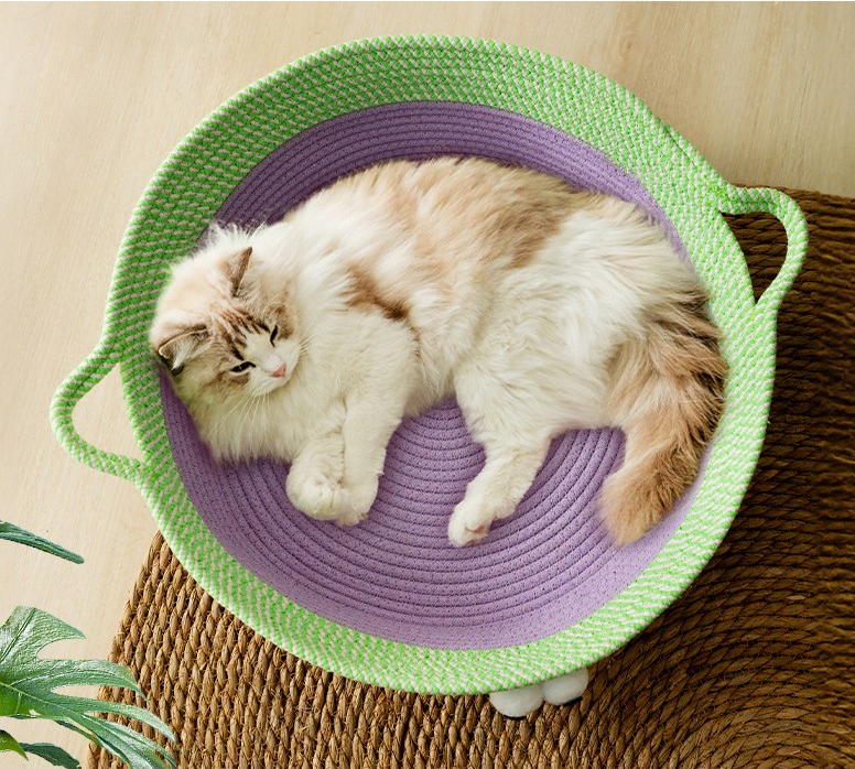Charmantes Handgewebtes Baumwollseil Katzenbett im Tiermotiv