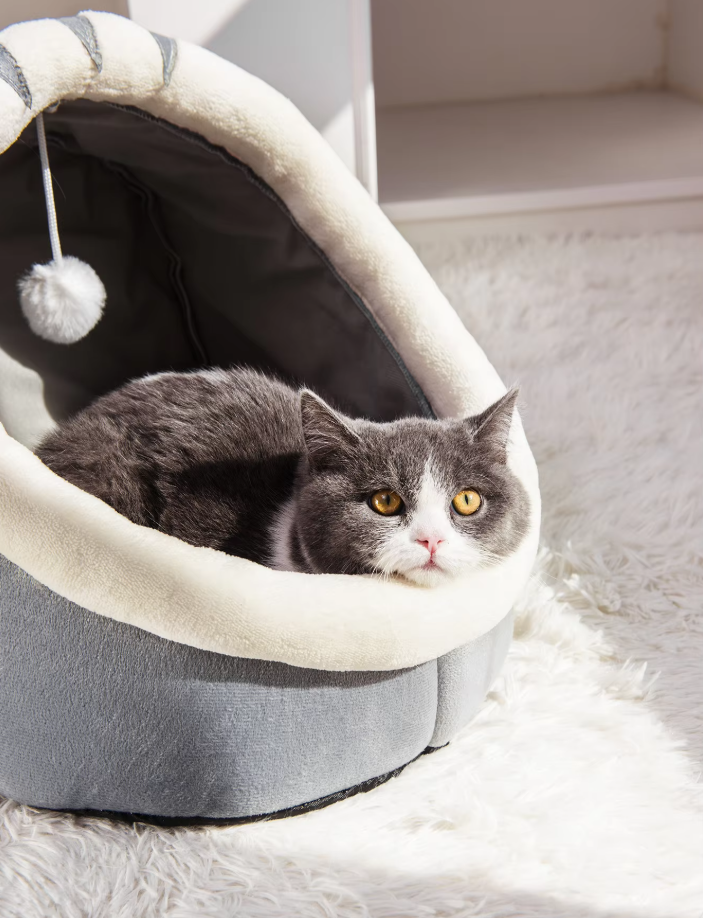 Kuscheliges Katzenbett Höhle – Weiches Iglo Mit Ohren  Spielball