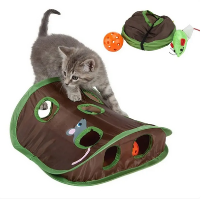 Katzenzelt mit Spielzeug – Interaktive Höhle mit Mäusen und Bällen für Katzen