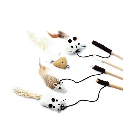 Interaktives Katzenspielzeug-Set – Naturspielzeug Mit Federn Und Glocken