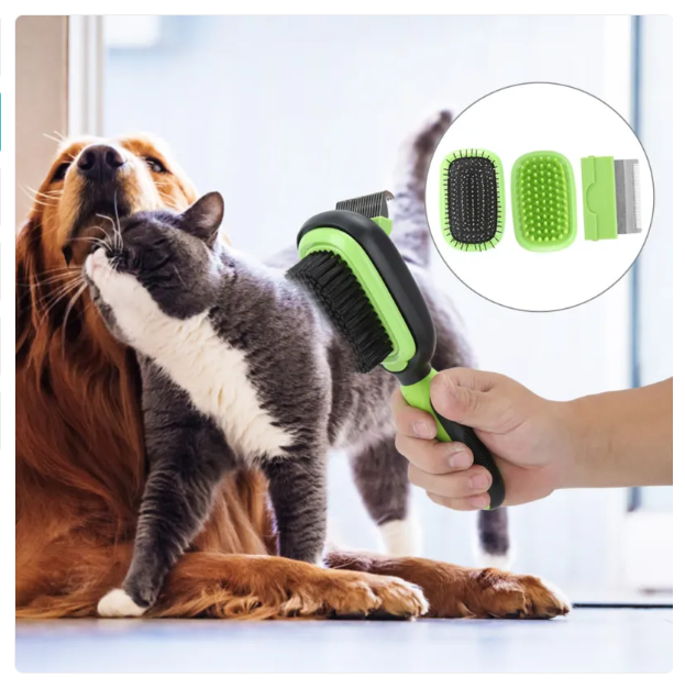 Hunde- Katzenbürste mit Entfernbarem Fellkamm – 2-in-1 Bürste für Sanfte Fellpflege