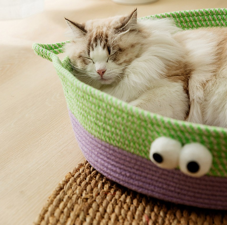 Charmantes Handgewebtes Baumwollseil Katzenbett im Tiermotiv