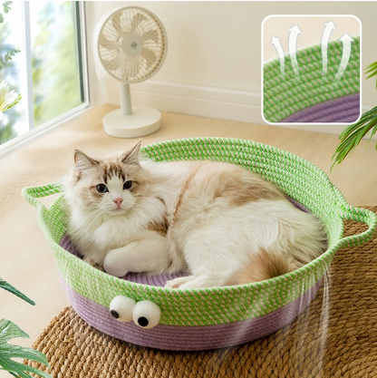Charmantes Handgewebtes Baumwollseil Katzenbett im Tiermotiv