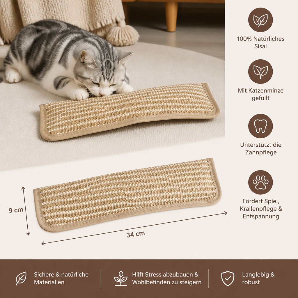 Natürliches Sisal-Katzenkissen & Kratzspielzeug mit Katzenminze – Kauspielzeug zur Zahnpflege