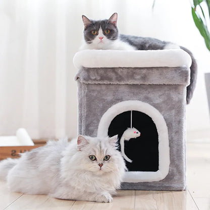 Katzenhöhle Mit Liegefläche – Faltbares Katzenbett Mit Kuschelhöhle Und Spielzeug Für Katzen