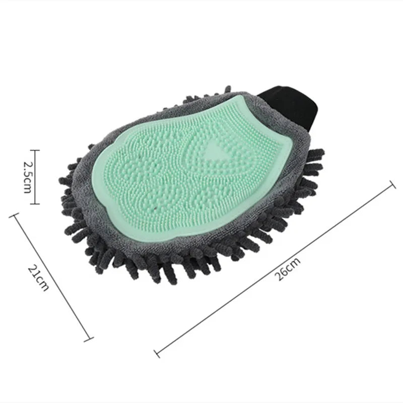 2-in-1 Fellpflege-handschuh mit Mikrofaser und Silikon – Sanfte Massage und Effiziente Haarentfernung für Hunde und Katzen