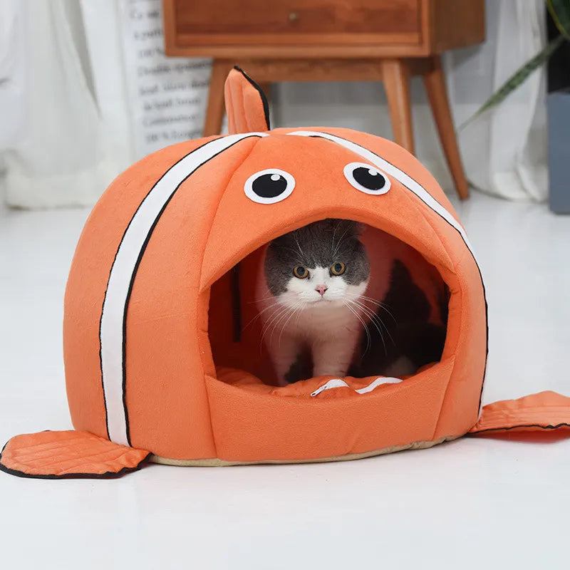 Kuschelhöhle für Katzen im Fischdesign – Weiches Katzenbett für Komfortable Ruhepausen