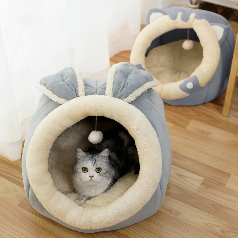 Katzenhöhle mit Ohren-Design – Weiches Haustierbett für Katzen zum Kuscheln
