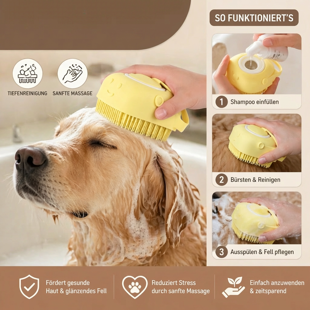 Praktische 2-in-1 Profi Hundebadebürste – Tiefenreinigung & Massage in einem Schritt