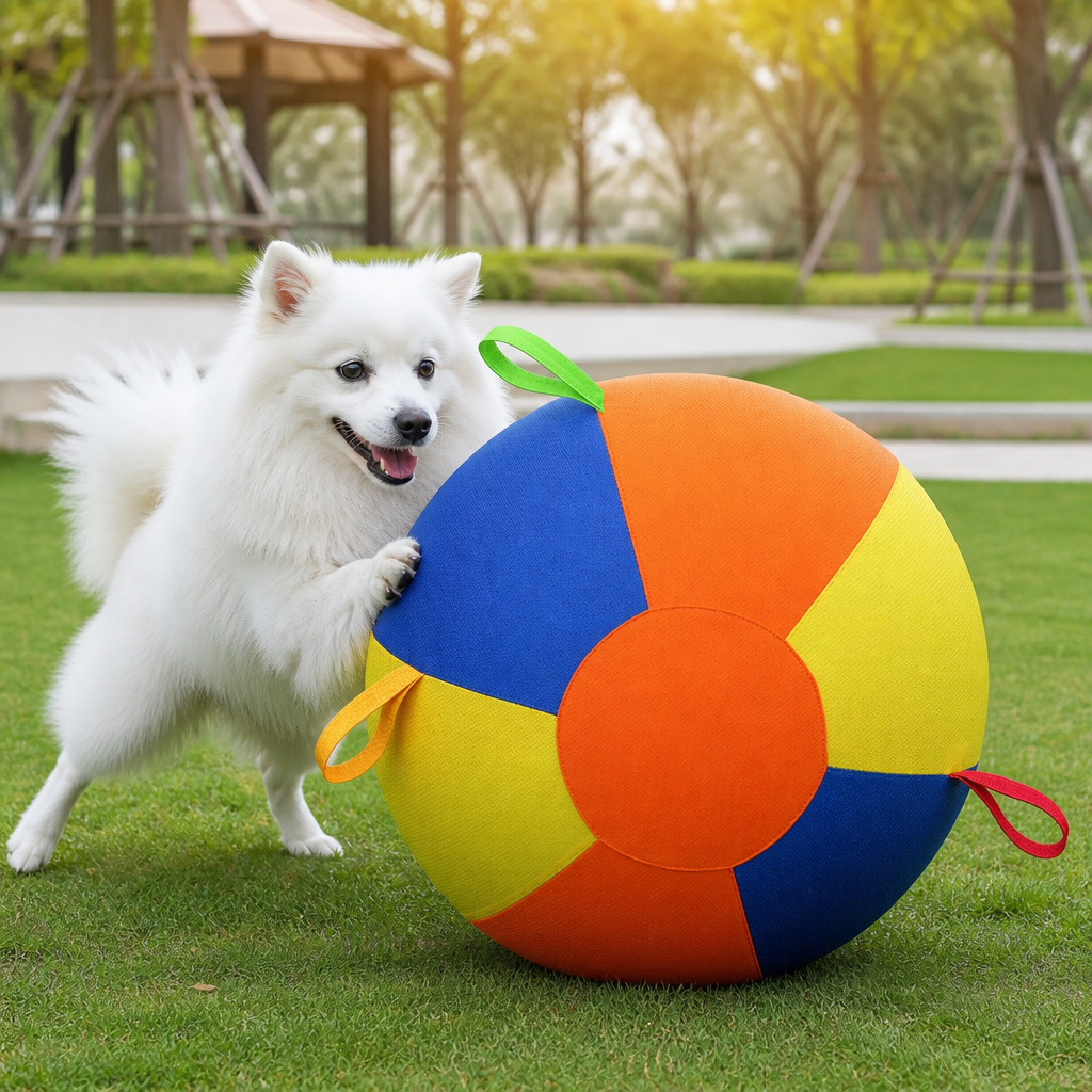 Interaktiver bunter Treibball mit Griffen für Hunde – Robustes Outdoor-Trainingsspielzeug