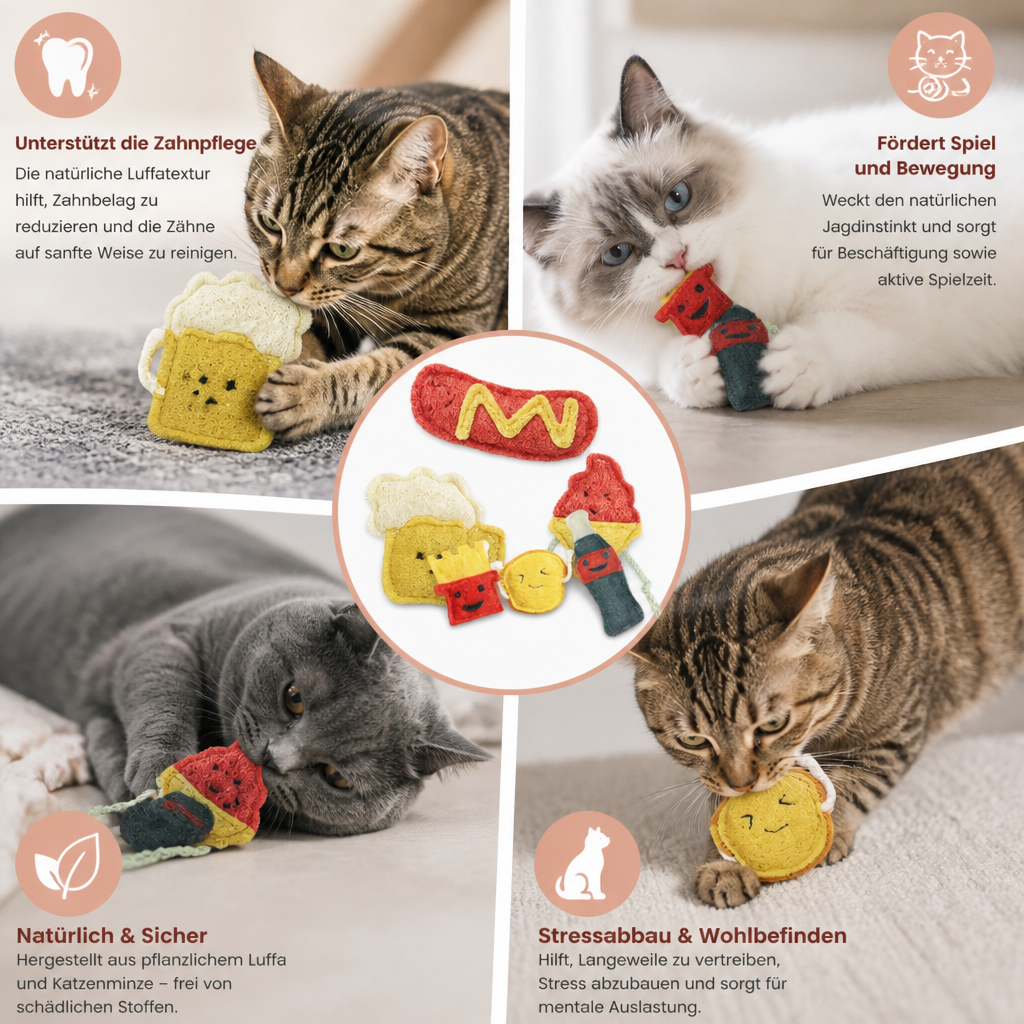 Zahnpflegendes Katzenminze-Kauspielzeug – Natürliches Luffa-Set für Zahnpflege & Spiel