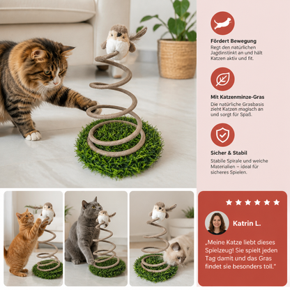 Interaktives Feder-Vogelspielzeug für Katzen mit Grasbasis