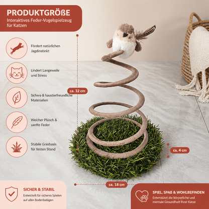 Interaktives Feder-Vogelspielzeug für Katzen mit Grasbasis